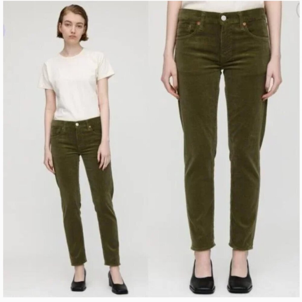 Moussy Vintage Ailey Corduroy Pant Olive Green Women's 27 Japan Skinny Straight - Picture 14 of 15